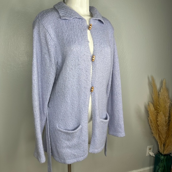 Crossing Pointe Lavender Sweater Cardigan Wool Blend Sweater Belted Size Large - Picture 4 of 14